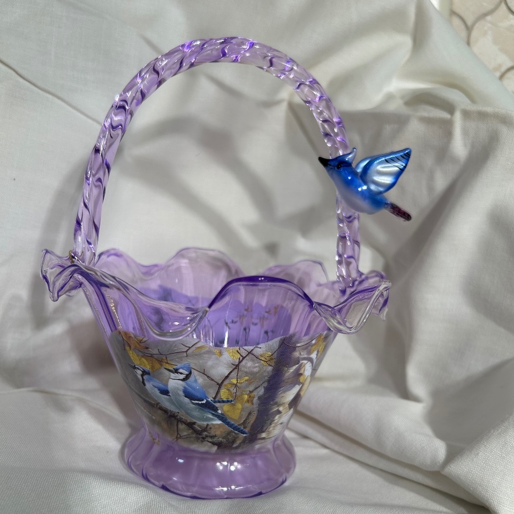 Bradford Exchange Blue Jay Melody Songbird Art Glass Bowl by James Hautman